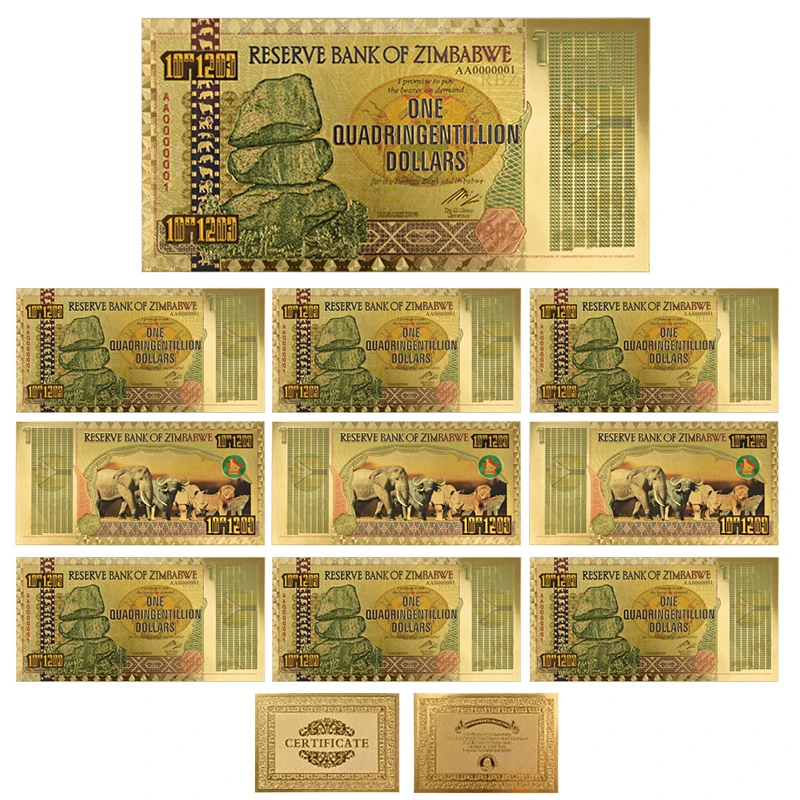 Quadringcentillion Zimbabwe$ Z100 триллион/100 кинтриллион/5 октиллион/100 декальон долларовые банкноты из золотой фольги реплики банкнот Бумажные деньги бизнес подарок - Цвет: Quadringcentillion