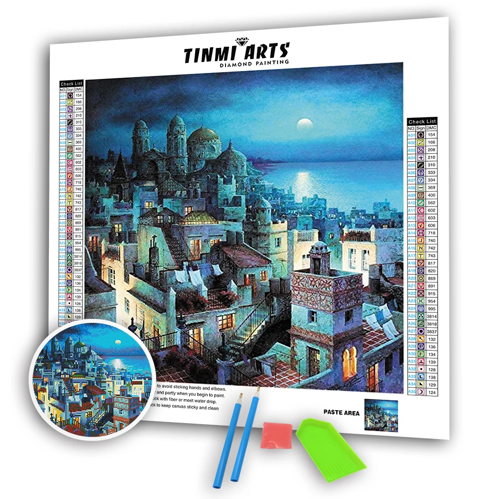 

5D DIY Poured Glue Diamond Painting Kits Scallped Edge Full Round Drill Ancient Castle Night Mosaic Embroidery Decoration Home