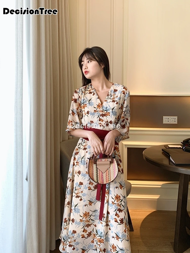 Женское кимоно с цветочным принтом японское юката v образным вырезом платье Оби