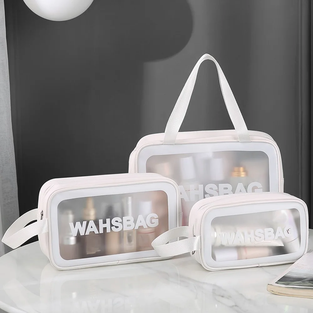 

Travel Toiletry Bag PVC Handbag Large Capacity Waterproof Transparent Female PU MakeUp Cosmetic Organizer Wash Handbag
