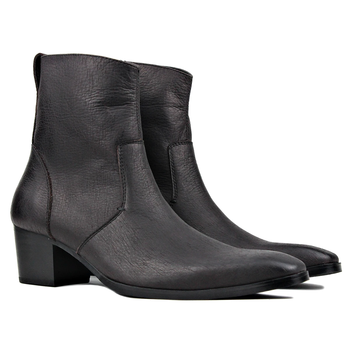 

New 2020 Dress boots high Heel 5.6cm for men Chelsea Zipper up leather Boots men slim Fit HANDMADE Booties