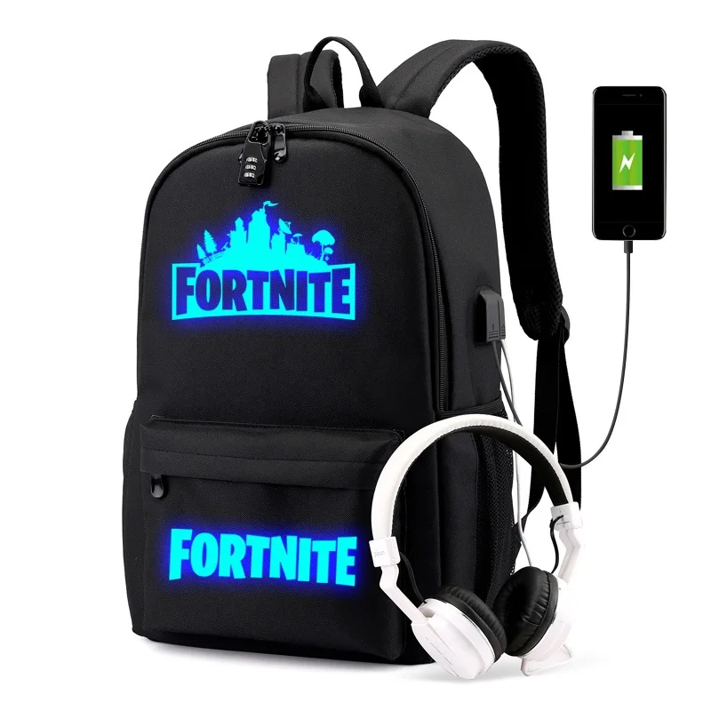 Светящийся модный рюкзак для игр Fortnite с Usb разъемом ноутбука школьная сумка
