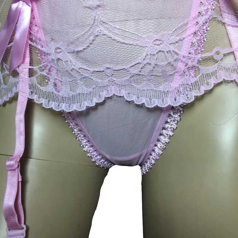 Сексуальные женские атласные розовые трусики с бантом и кружевным верхом поясом