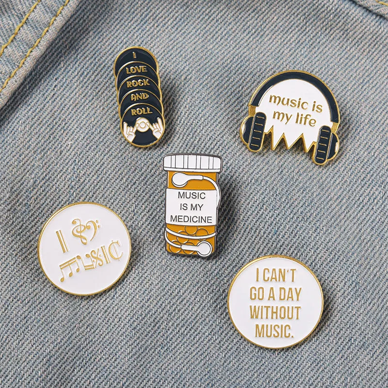 

Music Life Enamel Pins Earphone Note CD Rock n Roll Brooches Bag Hat Lapel Pin Badge Jewelry Gift for Music Lover