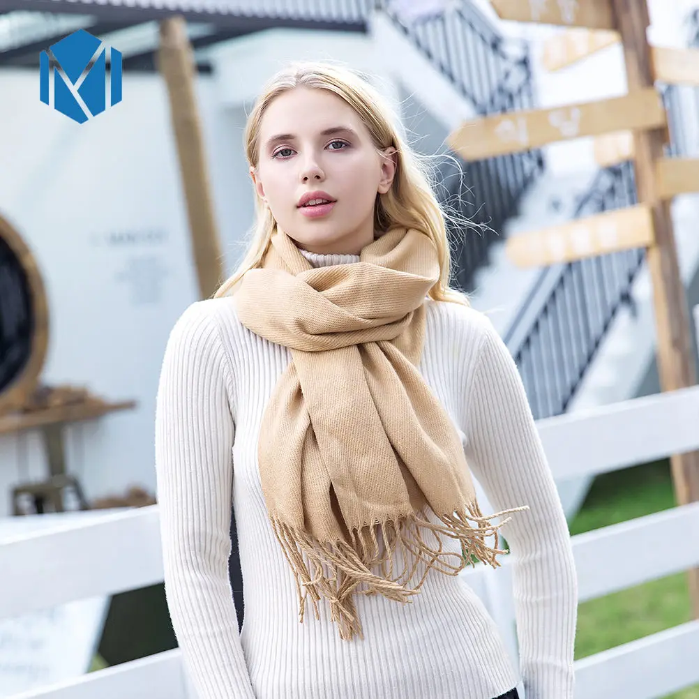 35 width Camel Новинка, модный однотонный теплый осенне-зимний шерстяной шарф в клетку, Женская шаль, кашемировые шарфы для женщин, широкие решетки, длинное одеяло - Цвет: 35 width Camel