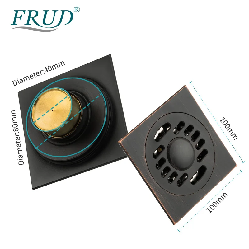 Квадратная черная бронзовая напольная сливная решетка FRUD для ванной комнаты