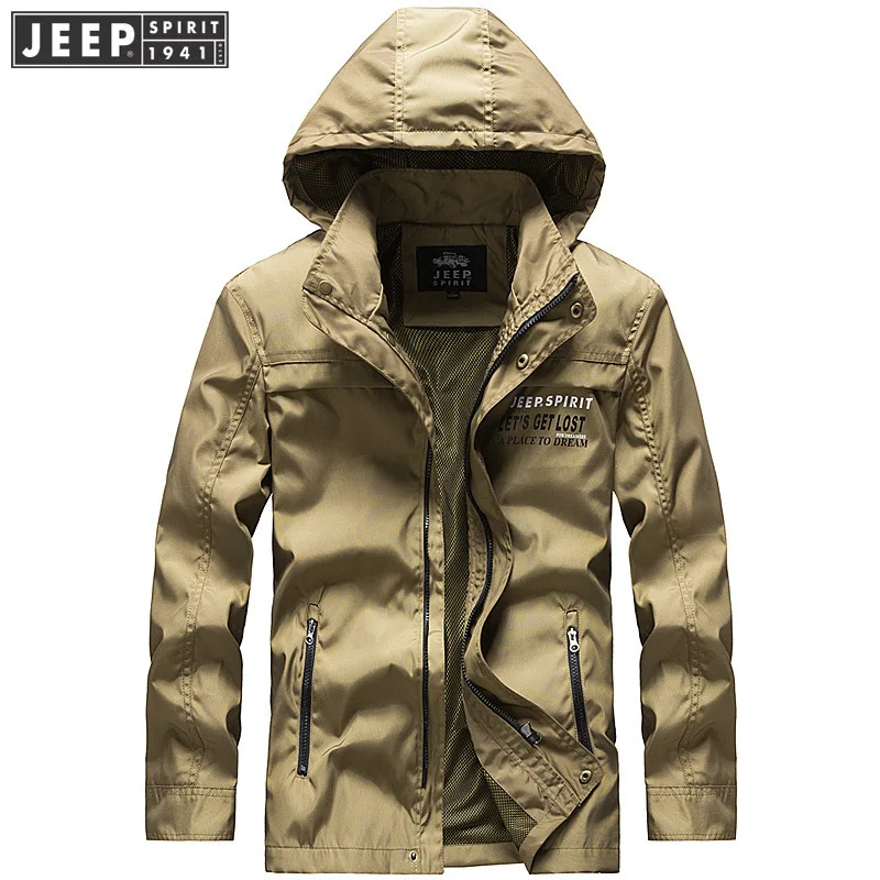 JEEP SPIRIT Новая модная Осенняя военная куртка мужская повседневная с капюшоном воротник Мужская куртка сетчатая верхняя одежда на подкладке ветровка куртка пальто