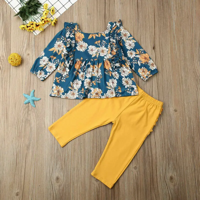 Детская одежда из 2 предметов для маленьких девочек пуловеры в цветочек с