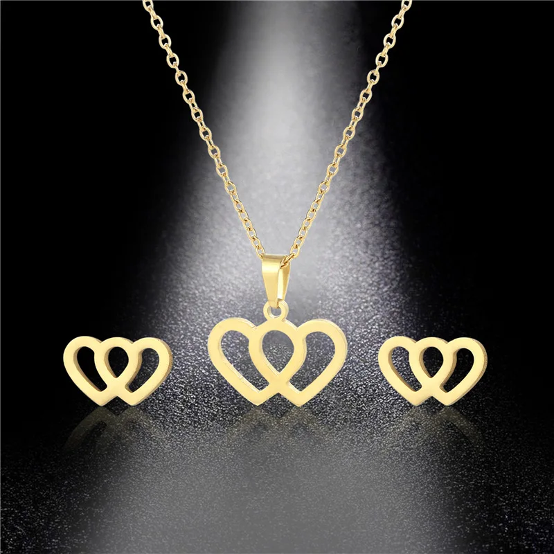 

Simple Stainless Steel Lucky Hollow Two Love Hearts Overlap Pendant Chain Necklace Love Woman Mother Girl Gift Wedding Jewelry
