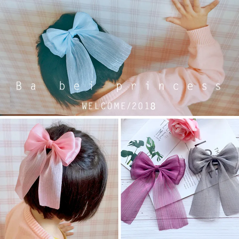 1PC Gauze Big Barrette Bow Baby Top Clip Kid Streamer Hairpin Children Little Fairy Colored Hairgrip For Girls Hair Accessories |