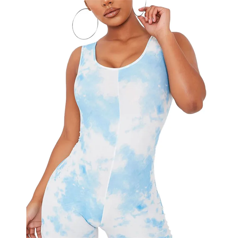 

2020 Women Summer Bodysuits Sleeveless Skinny Sexy Tie-dye Print Rompers Street Night Club Party Jumpsuits One Piece Hot Outfits