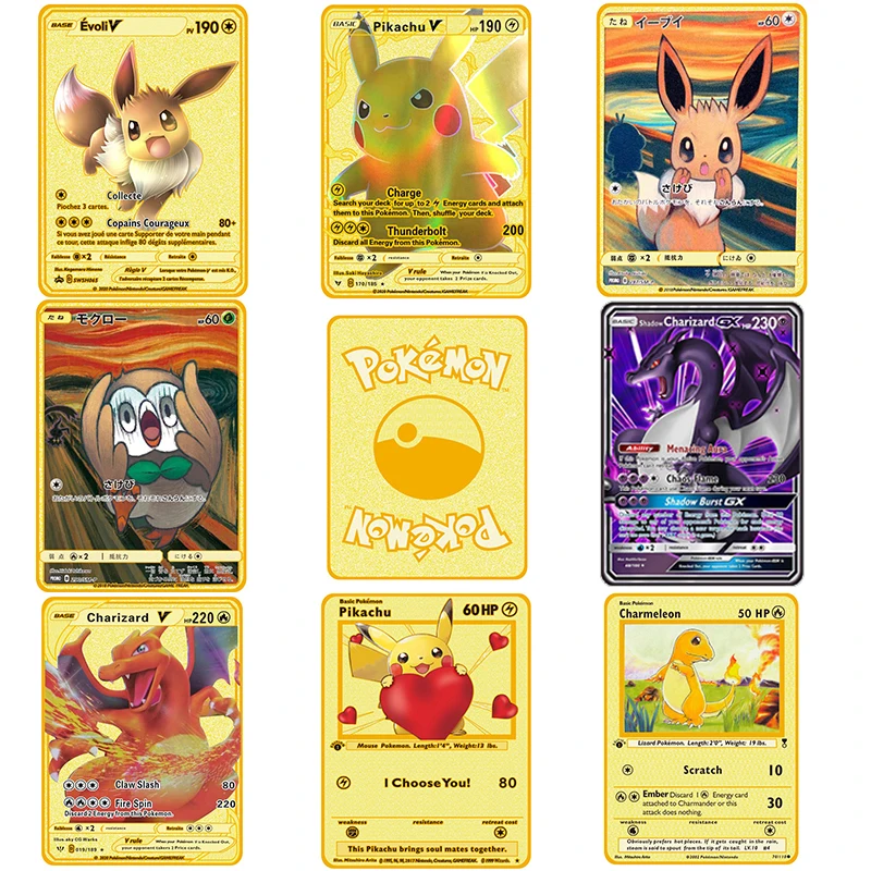 

Anime Pokemon Metal card Pikachu Fire-breathing Dragon Golden Vmax Card Series Game collection toy gift