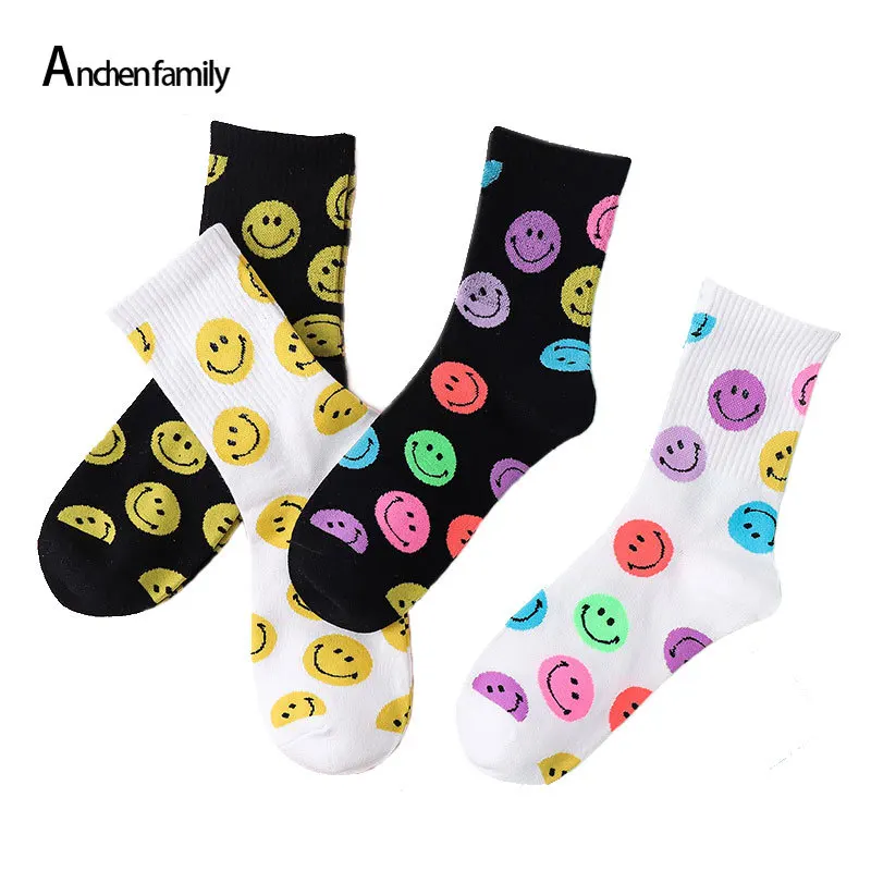 

Модные весенне-осенние носки в Корейском стиле, женские цветные носки со смайликом и рисунком, милые носки со смайликом, забавные белые носк...