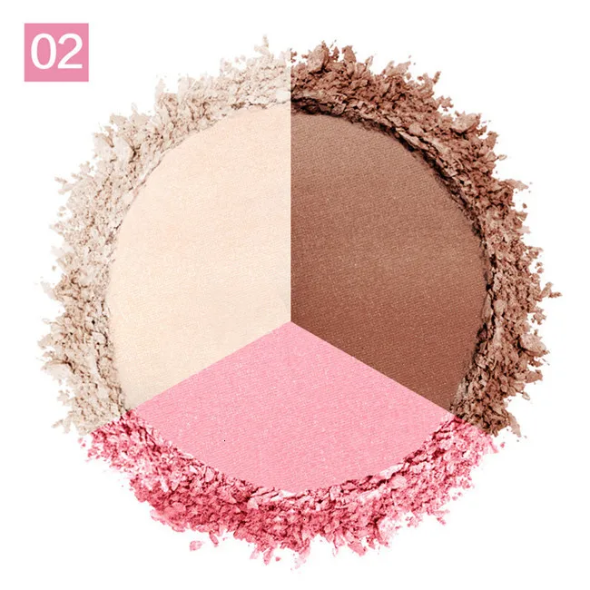 02 BeautyBigBang 3 цвета пудра для лица хайлайтеры Iluminador бронзатор макияж розовый коричневый Блестящий бронзер Maquillaje палитра контур - Цвет: 02