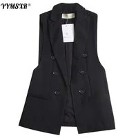 2022 spring and autumn new fashion solid color double breasted womens waistcoat west slim mid length female jacket office