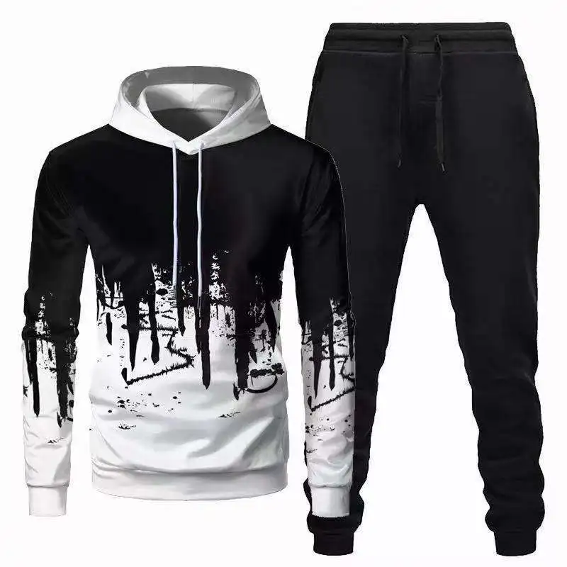 

2 Pcs/Set Men's Casual Tracksuit Hoodies Digital Printed Sweatshirt and Jogger Pants Sweatsuits 2021AW Male Sportive Clothing