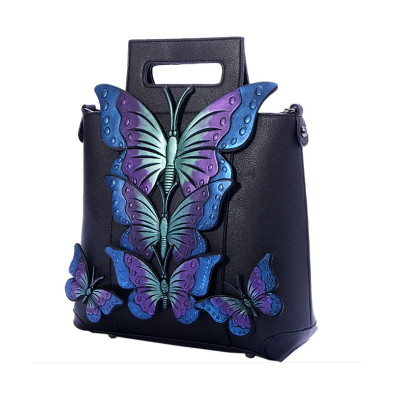 Высококачественные сумки среднего размера синего/фиолетового цвета с бабочками