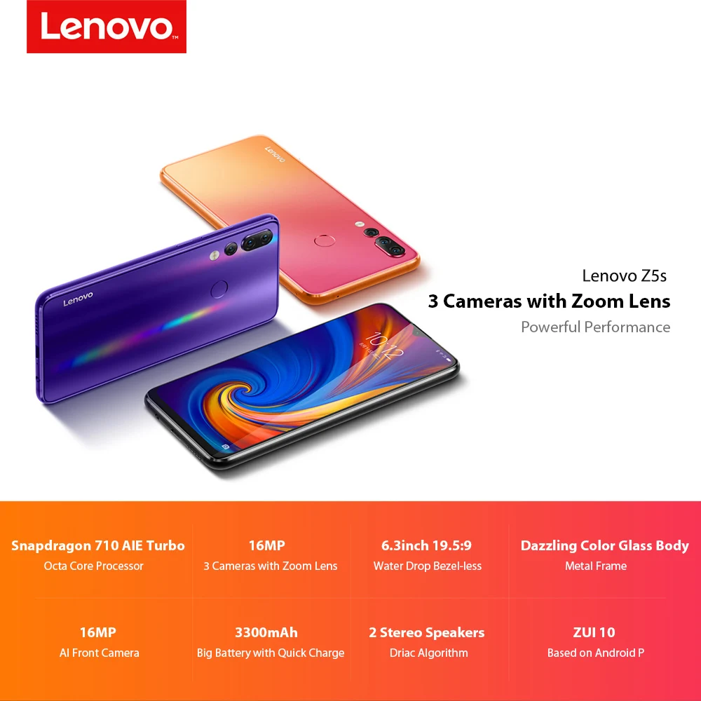Мобильный телефон lenovo Z5S с глобальной прошивкой, 2340*1080, задний AI Zoom, 3 камеры, смартфон, 6,3 дюймов, Восьмиядерный процессор 710, 4G Lte телефон