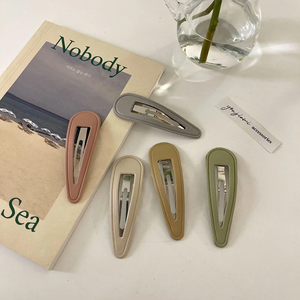 

Milk Tea Color Leather Hairpin All-match BB Folder Bangs Clip Solid Color Hairpin Girl's Side Clip Hair Accessories Female Women
