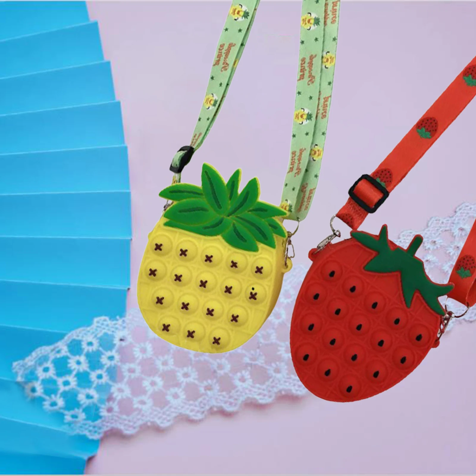 

2021 New Silicone Bubble Bag with Fruit Shape, Push Bright Color Crossbody Purse Accessory