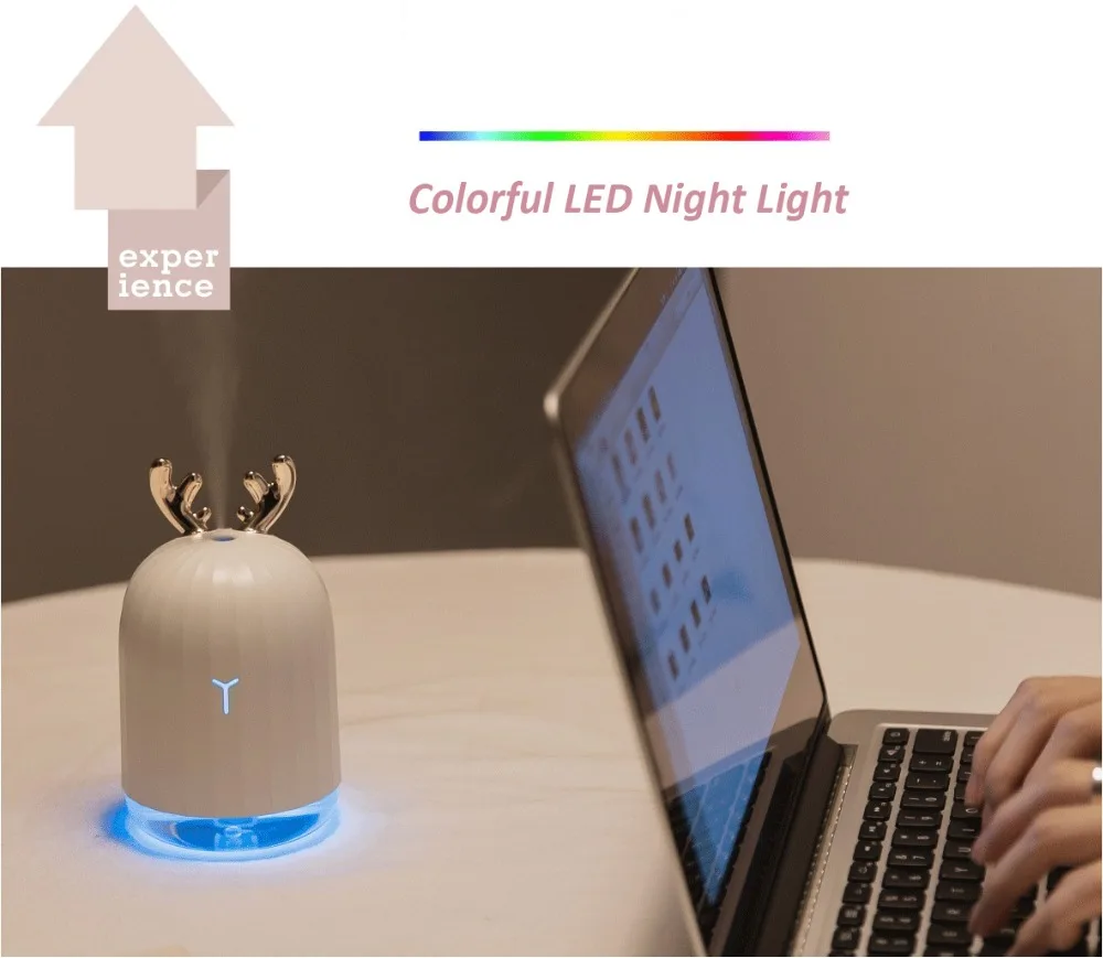 USB Deer Air Humidifier Ultrasonic Cool Mist Adorable Mini Humidifier With LED Light Car Aromatherapy Essential Oil Diffuser