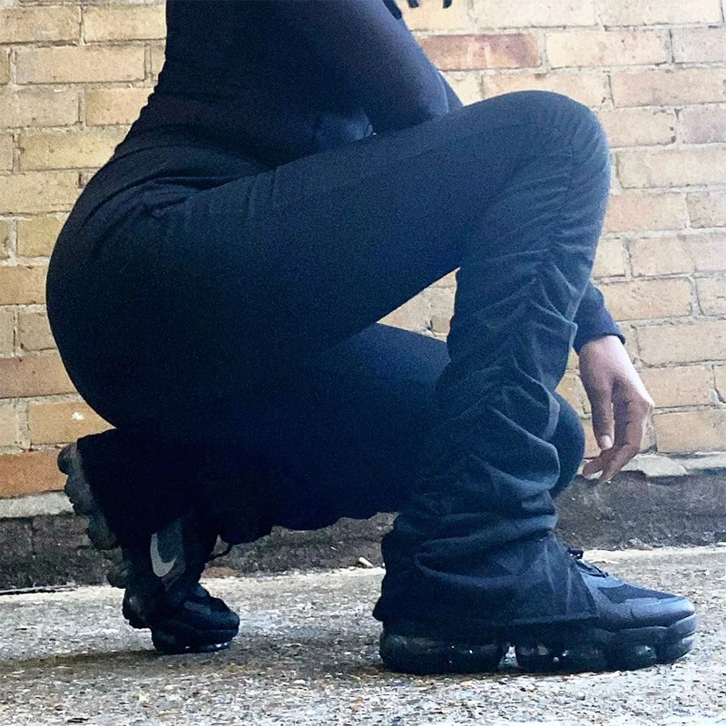 Брюки-клеш с рюшами многослойные тренировочные штаны завышенной талией на