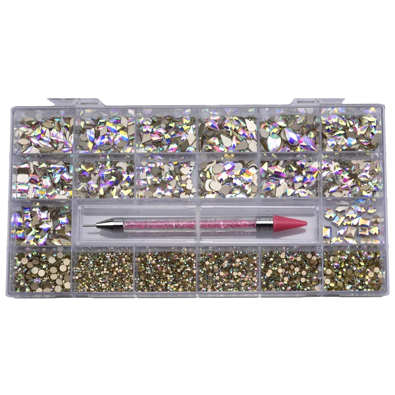 Flat Back High Quality Crystal Ab Red Nail Rhinestones Decoration Kit for Nail Art Gem Stones Decoration Supplies Professional
