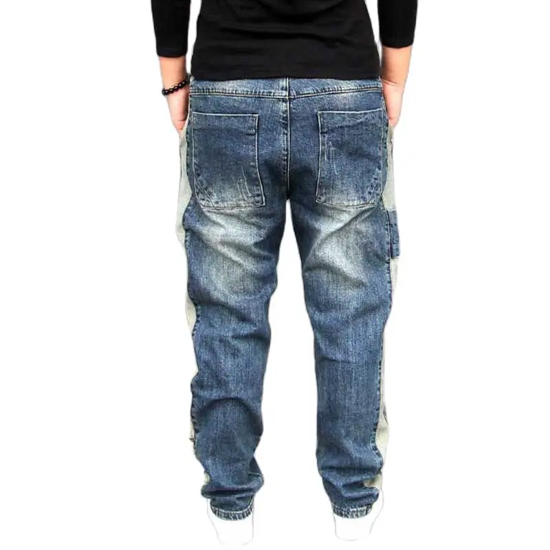 Корейские модные эластичные джинсы шаровары с полосками сбоку мужские