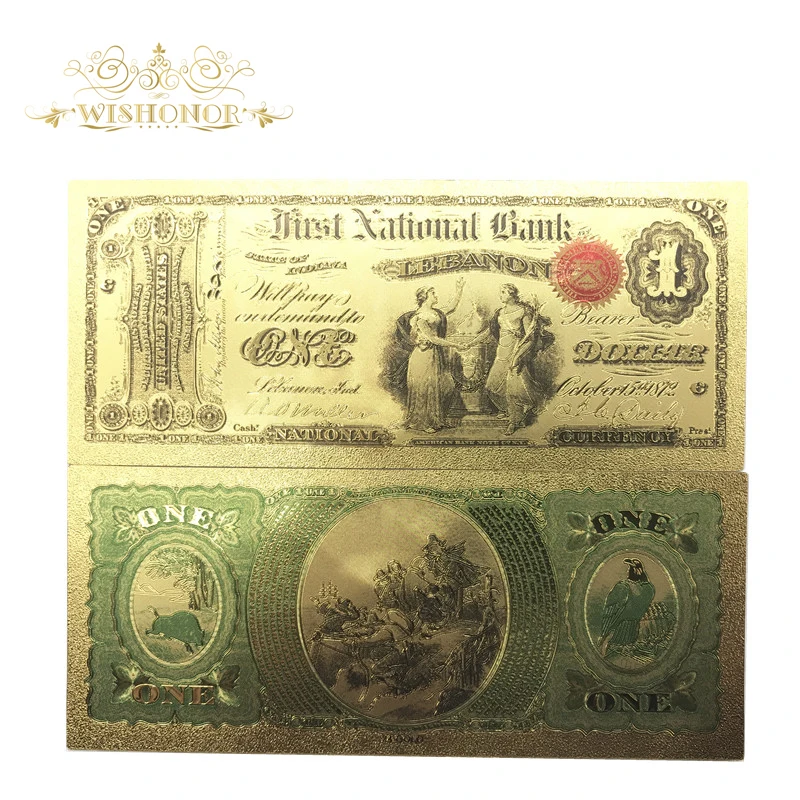 10pcs/lot Color USA Gold Banknotes 1 Dollar Banknote In 24k 1875 Year's Fake Money For Collection | Дом и сад
