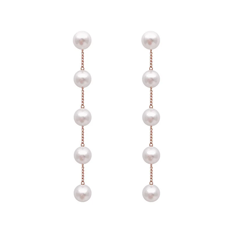 

Korean Fashion Pearl Earrings Unique Long Chain Pearl Long Earrings for Women Wedding Gift Jewelry Wholesale