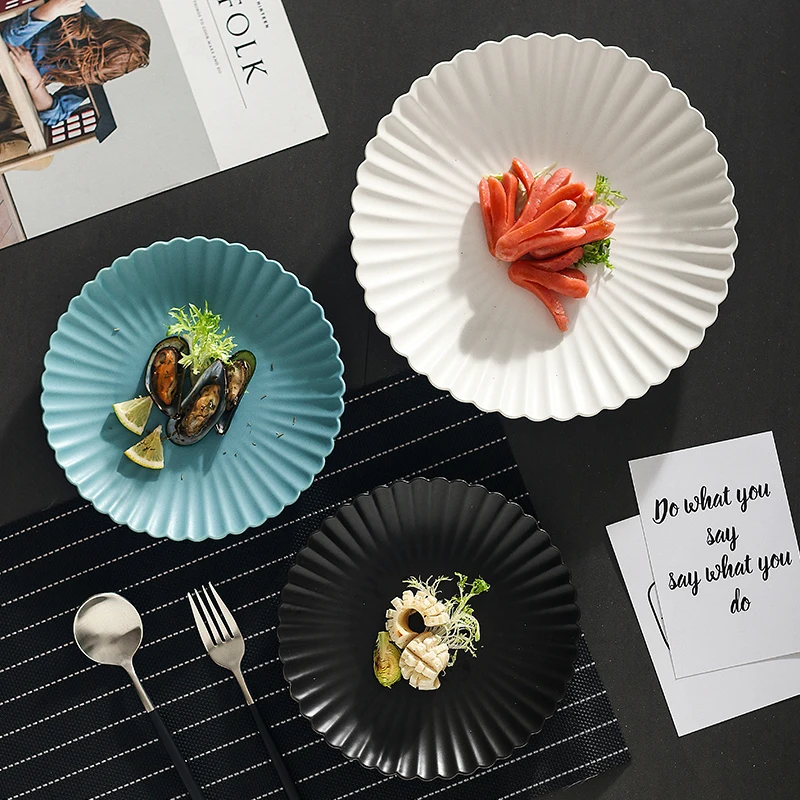 

Ceramic Plate Cutlery Stripe Home Dining Plate Salad Plate Steak Plate Pure Color Fish Plate