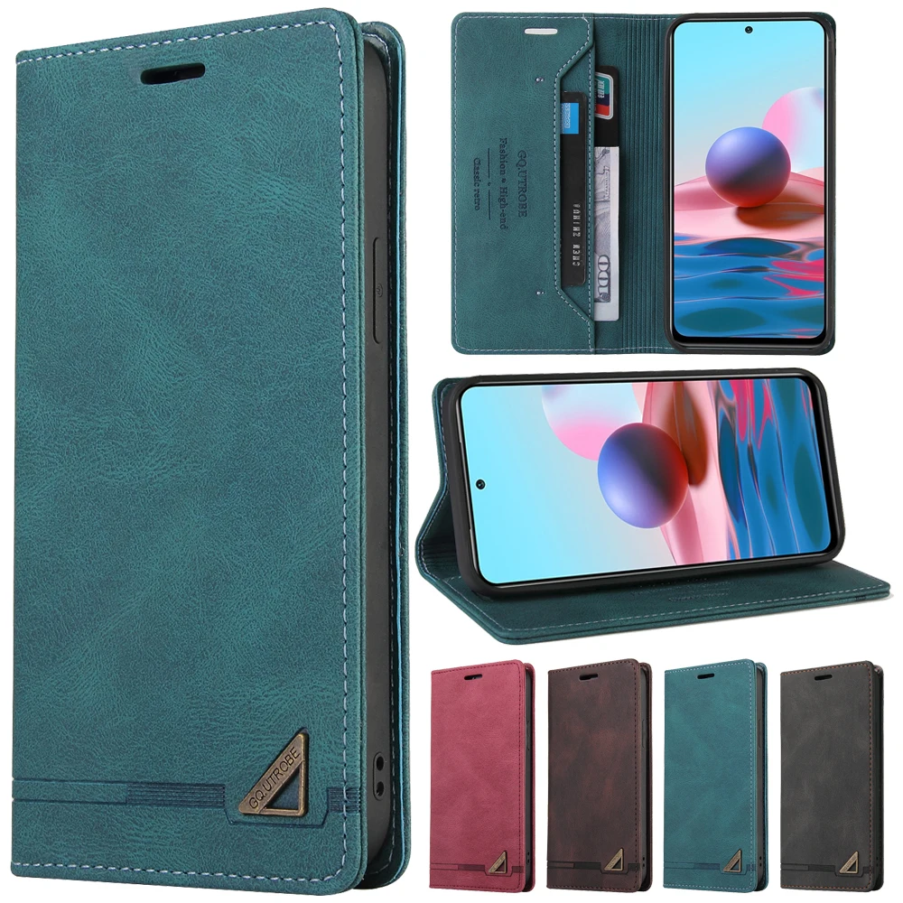 

RFID Anti-theft Leather Case For Xiaommi Redmi Note 10 9 8 7 Pro Redmi 9A 9C 8A 7A POCO F3 X3 NFC Flip Phone Holder Cover Case