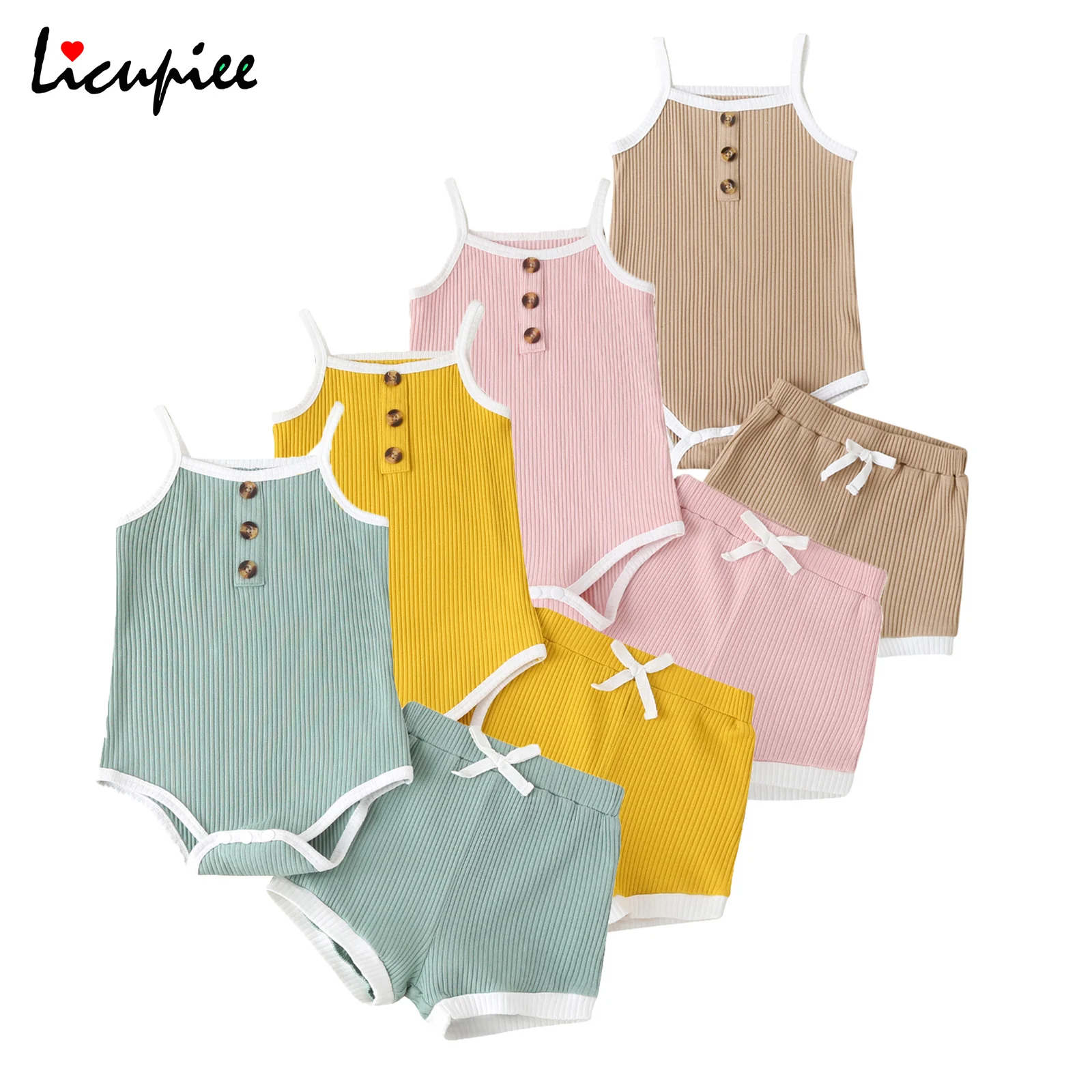 

0-18 Months 4 Colors Summer Fashon Newborn Baby Girls Fashion 2-piece Outfit Set Sleeveless Romper+shorts Set for Kids Girls
