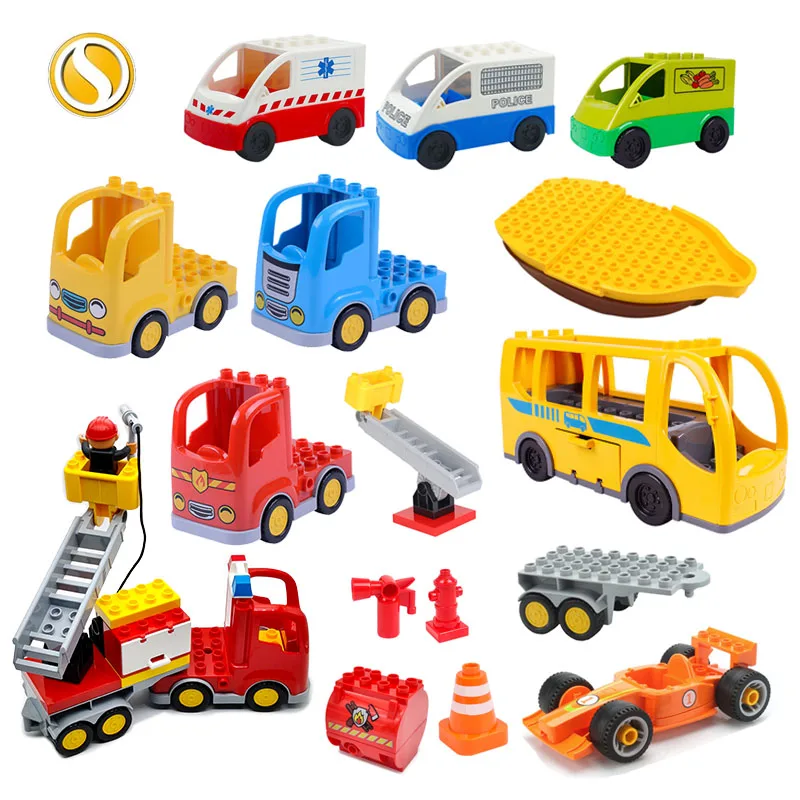 Montaje de avión, coche de policía, gran bloque de construcción, vehículo, camión de bomberos, ambulancia, accesorio Compatible, ladrillo clásico, juguete para niños, regalo