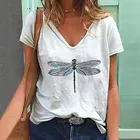 Женская футболка с коротким рукавом, свободная Мягкая футболка с принтом стрекозы в стиле Харадзюку, лето 2021