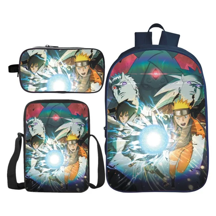 Uzumaki Naruto как у героя мультфильма Саскэ 3 предмета в комплекте школьные рюкзак