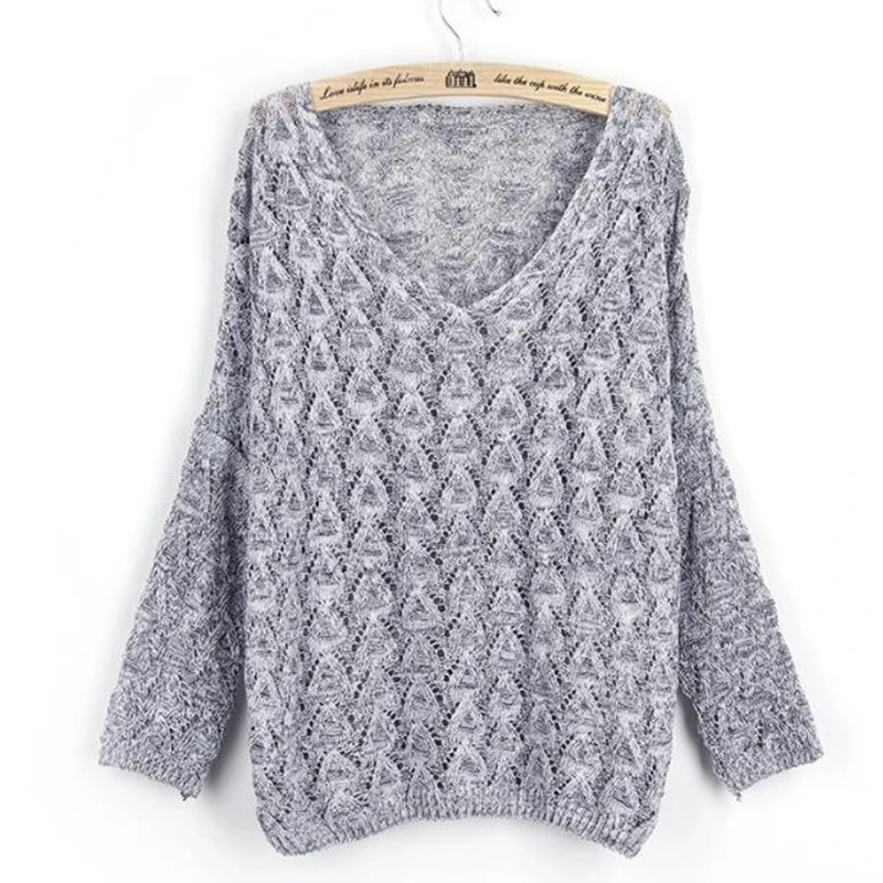 

Women's Loose Knitted Pullover Jumper Sweater V Neck Long Sleeve Knitwear Top