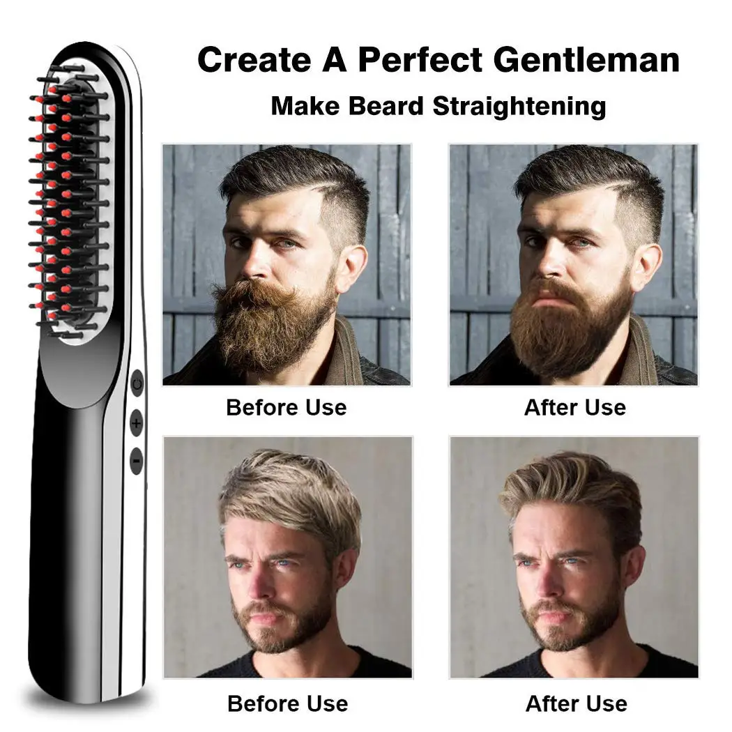 

Beard Straightening Brush Cordless USB Rechargeable Travel Ceramic Brush Hair Straightener for All Hair Types