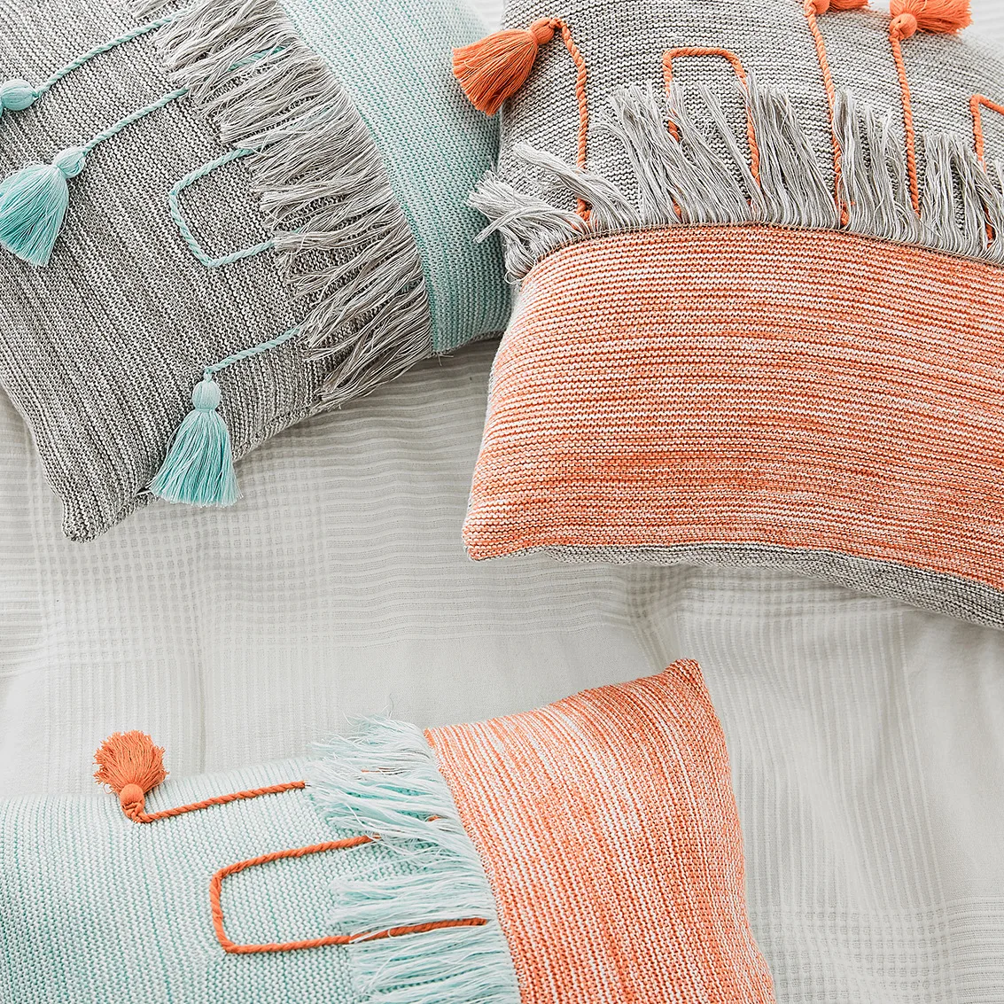 Макраме контраст бахромой сбоку Подушка вязаное Покрывало Русалочка ручная с