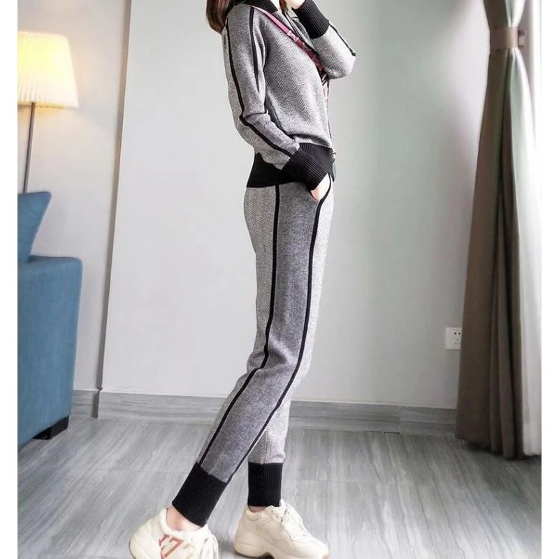 Корейский свитер + брюки комплект женской одежды повседневные боди кардиган