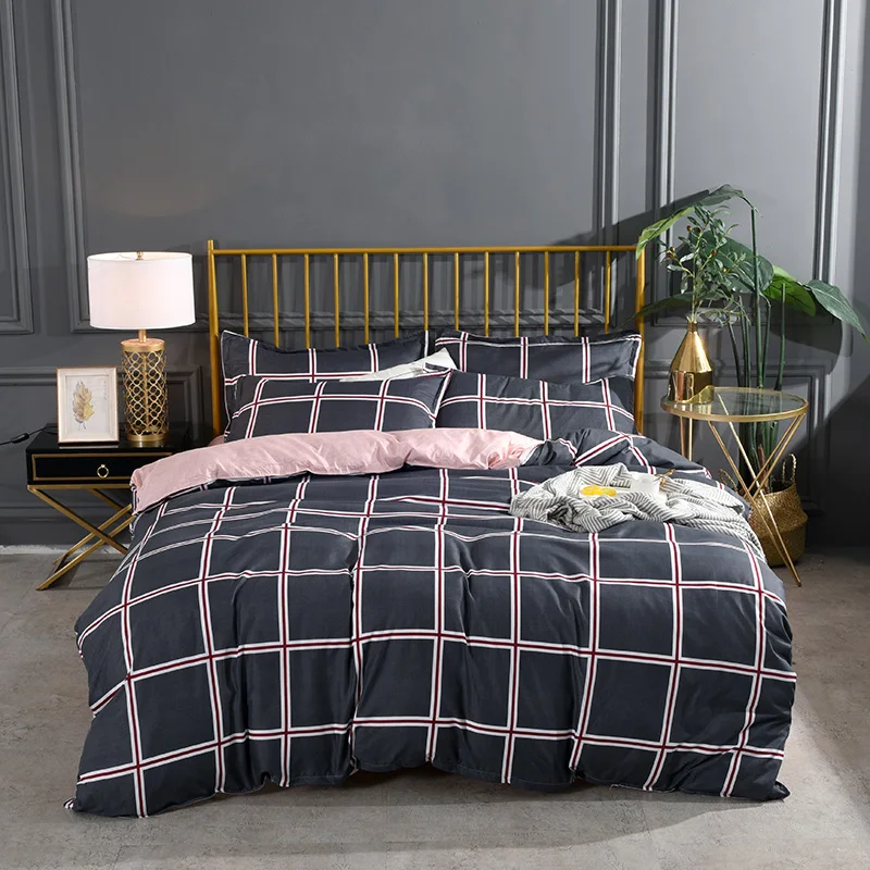 

Leaf Printed Bedding Sets 3/4Pcs Nordic Modern Flat Bed Linen Sheet Plaid Stripe Duvet Cover Single Double Queen King Bedclothes