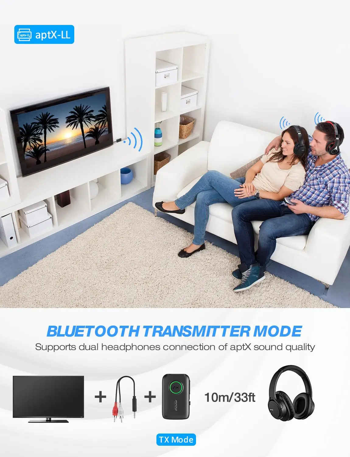 Mpow BH390 Bluetooth 5 0 приемник передатчик 2 в 1 Поддержка APTX/APTX LL/APTX HD с 3 мм/RCA штекер для ТВ