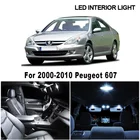 Комплект потолосветильник льников для салона белые светодиодные с Canbus, 9 шт., для багажника 2000-2010 Пежо 607, грузового перчаточного ящика, лампы, автомобильные аксессуары