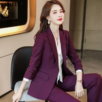 2022 new year high quality professional wear womens casual office long sleeved suit high waist trousers 2 piece set