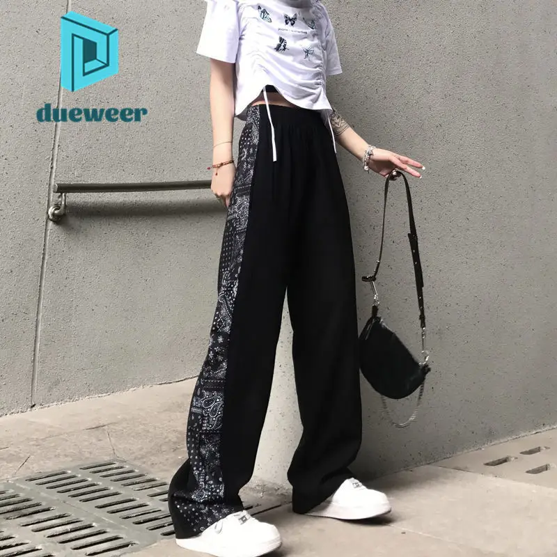 

DUEWEER Women High Waist Casual Wide Leg Pants Cashew Flowers Baggy Trousers Vintage Hip Hop Punk Goth Streetwear Korean Fashion