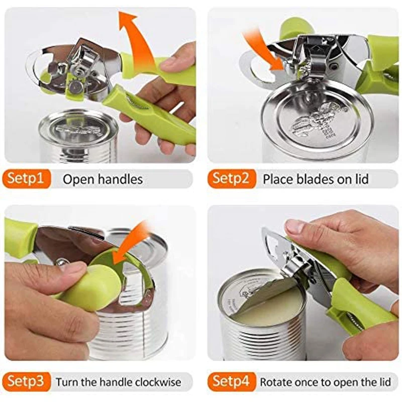 

Can Opener Manual Can Opener Ultra Sharp Cutting Tools 4 In1 Stainless Steel Hand Held Can Opener with Spare Blades