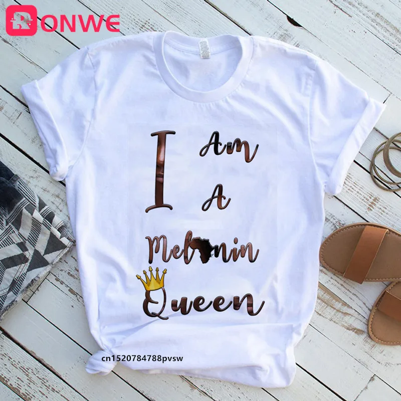 FIXSYS я меланин Queen буквы женская новая коллекция летних футболок для девочек карты