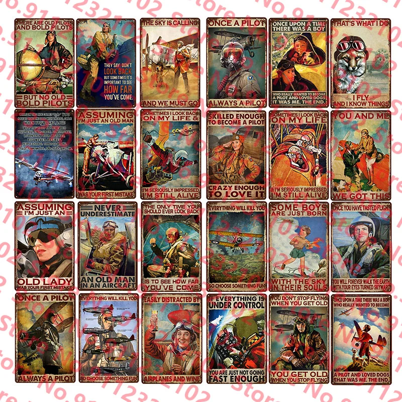 

Airplane Pilot Tin Sign Metal Tin Sign Pub Bar Decoration Tin Sign Shabby Chic Home Decor Plaque Wall Art Man Cave