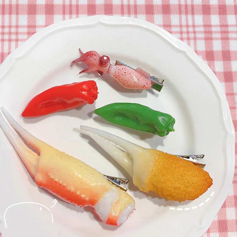 

Lobster Hair Accessories Simulation Food Hairpin for Women Chicken Chili Funny Clip Kelp Shrimp Fries Barbecue Hair Clips Cute