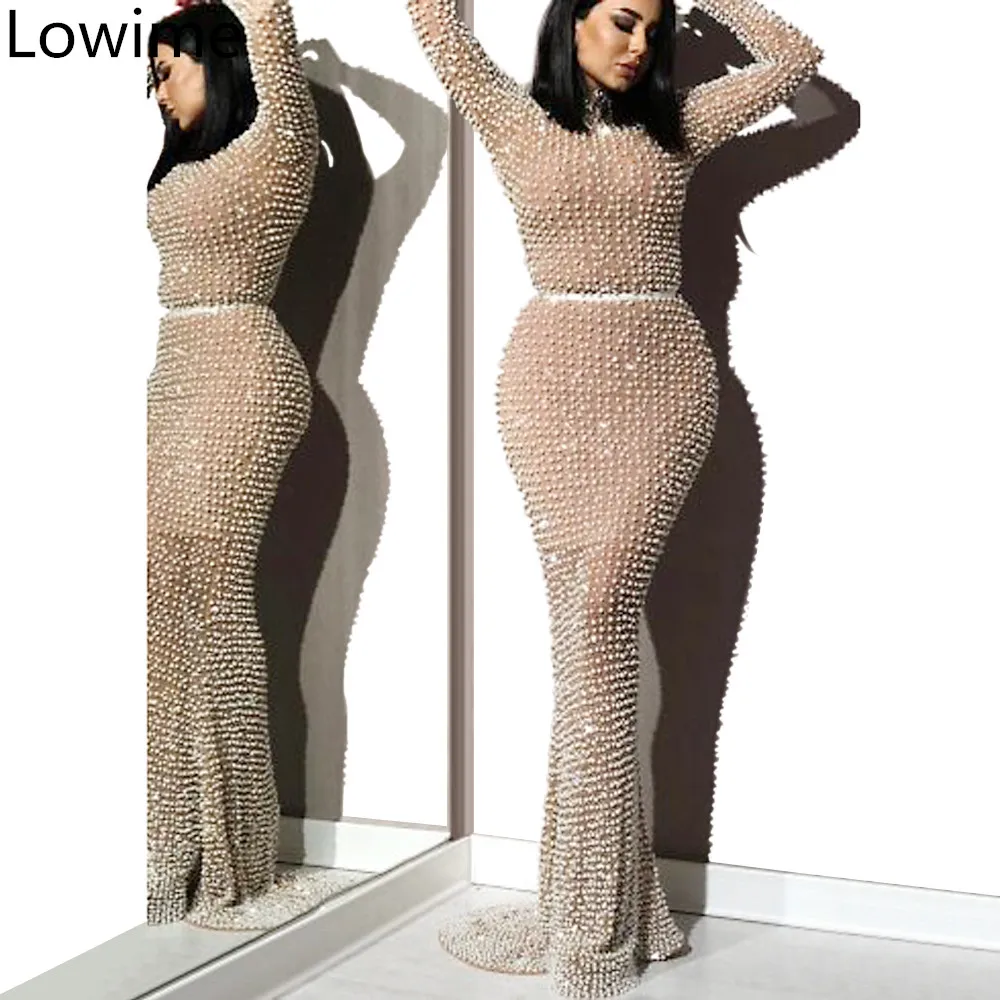 Новое модное длинное платье с жемчужинами для официального выпускного вечера